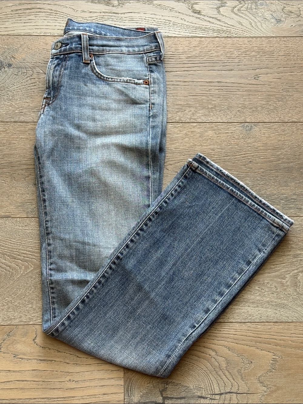 7 For All Man Kind Y2K Distressed Medium Wash Bootcut Jeans Low Rise #700370-28W - Picture 6 of 14